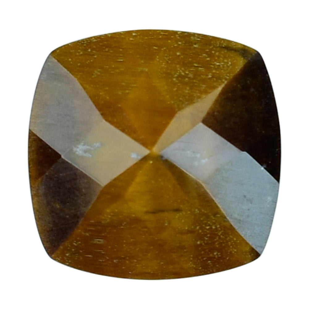 YELLOW TIGER'S EYE QUARTZ CHECKER CUT CUSHION 12MM 5.38 Cts.