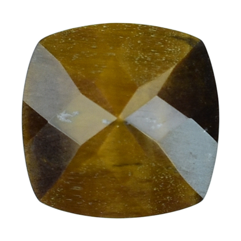 YELLOW TIGER'S EYE QUARTZ CHECKER CUT CUSHION 12MM 5.38 Cts.