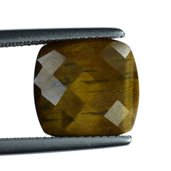 YELLOW TIGER'S EYE QUARTZ CHECKER CUT CUSHION 12MM 5.38 Cts.