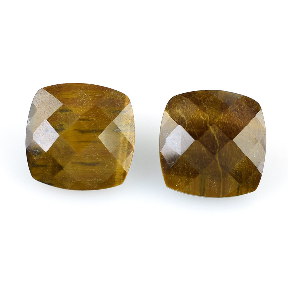 YELLOW TIGER'S EYE QUARTZ CHECKER CUT CUSHION 12MM 5.38 Cts.