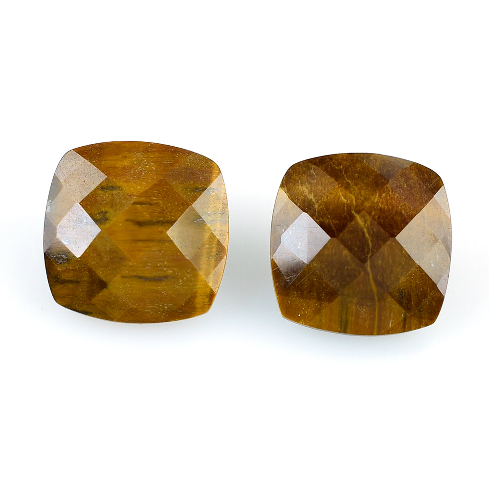 YELLOW TIGER'S EYE QUARTZ CHECKER CUT CUSHION 12MM 5.38 Cts.