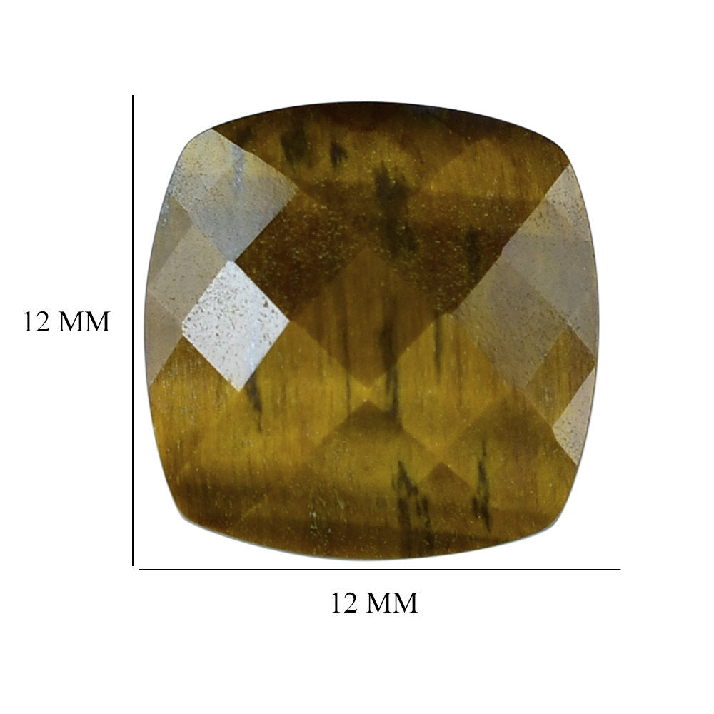 YELLOW TIGER'S EYE QUARTZ CHECKER CUT CUSHION 12MM 5.38 Cts.