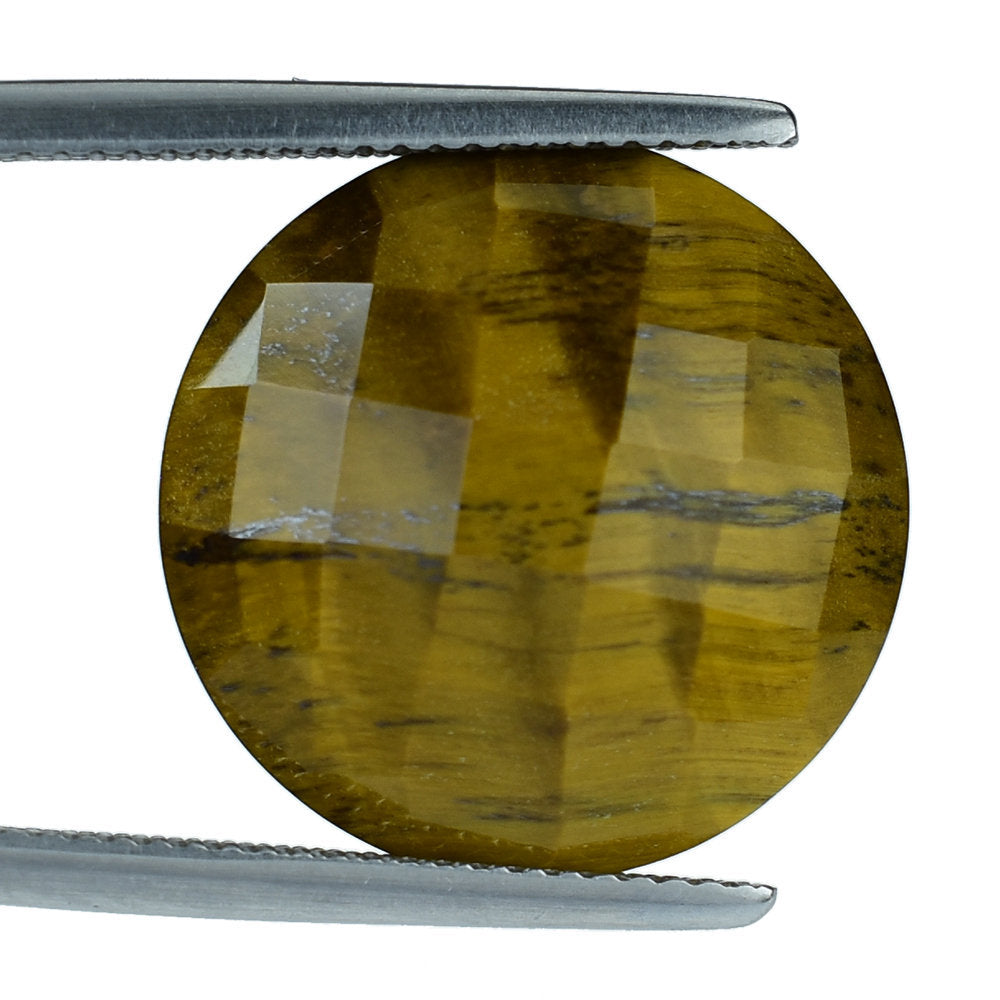 YELLOW TIGER'S EYE QUARTZ BRIOLETTE ROUND 18MM 15.55 Cts.