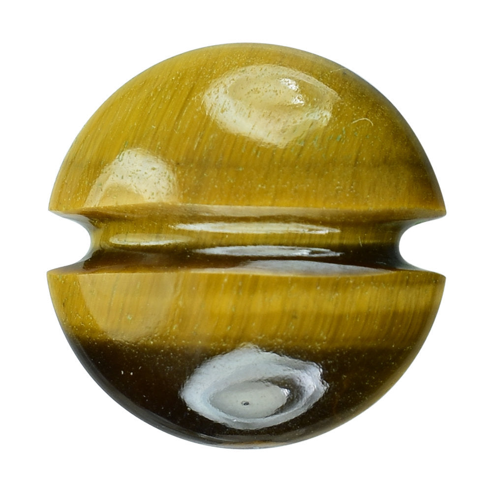 YELLOW TIGER'S EYE QUARTZ LENTIL ROUND WITH CARVED BELT (#25) 15MM 8.38 Cts.