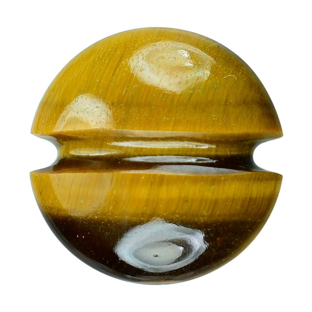 YELLOW TIGER'S EYE QUARTZ LENTIL ROUND WITH CARVED BELT (#25) 15MM 8.38 Cts.
