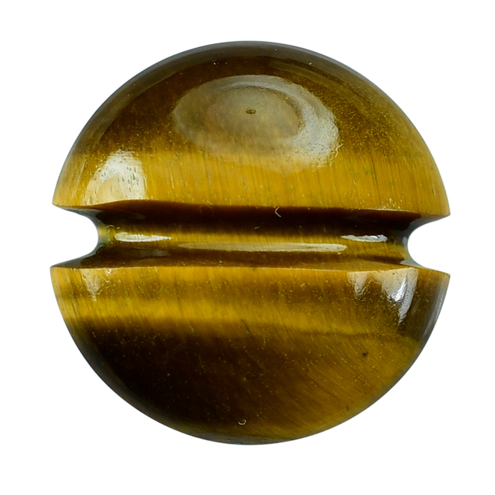 YELLOW TIGER'S EYE QUARTZ LENTIL ROUND WITH CARVED BELT (#25) 15MM 8.38 Cts.