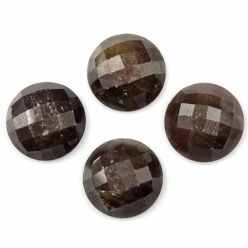 BROWN SAPPHIRE CHECKER CUT ROUND CAB 12MM 6.11 Cts.