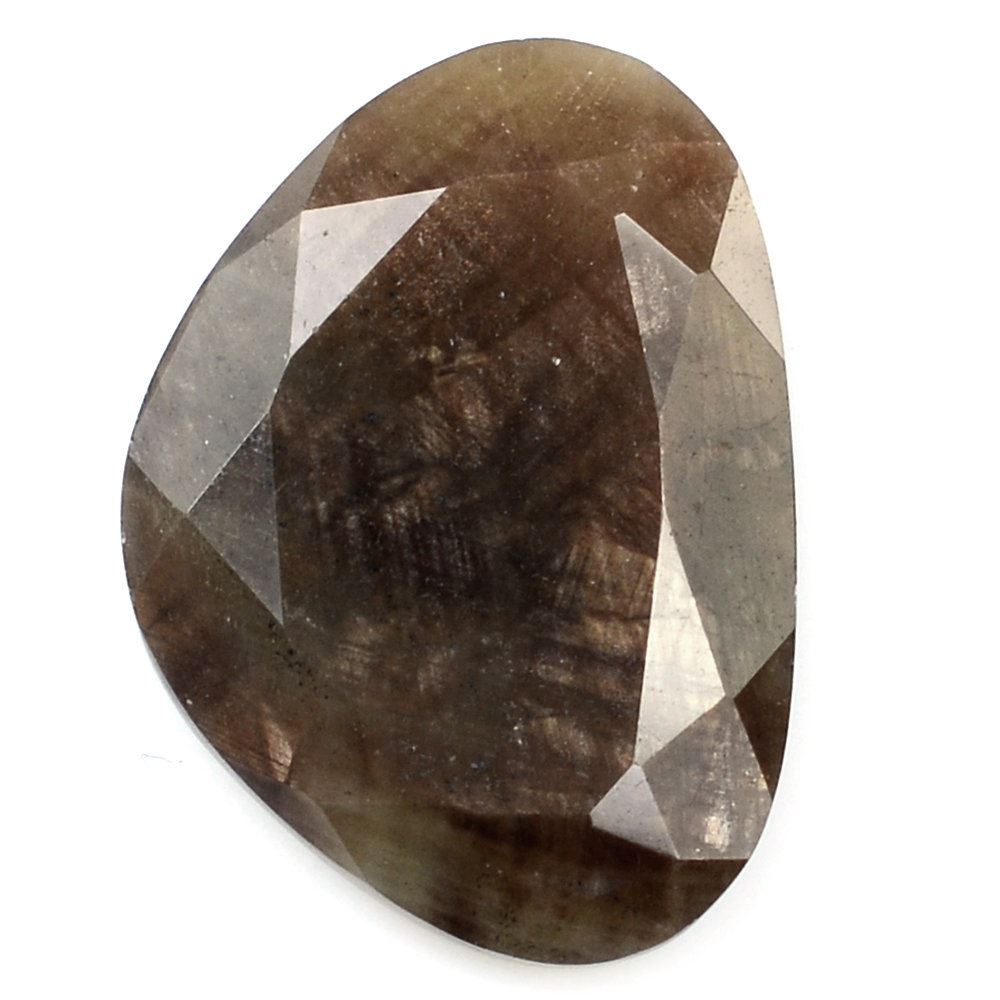 BROWN SAPPHIRE BOTH SIDE TABLE CUT IRREGULAR TRILLION 15X11MM 6.02 Cts.