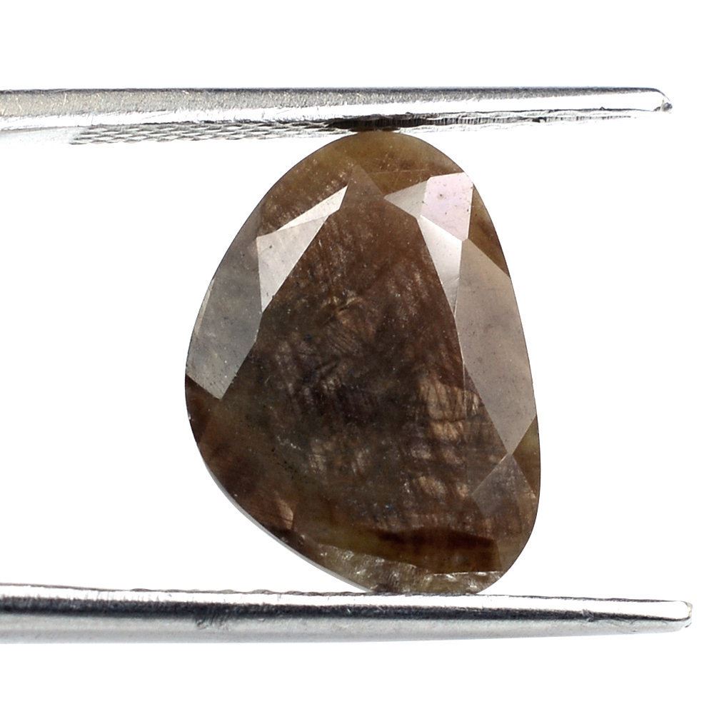 BROWN SAPPHIRE BOTH SIDE TABLE CUT IRREGULAR TRILLION 15X11MM 6.02 Cts.