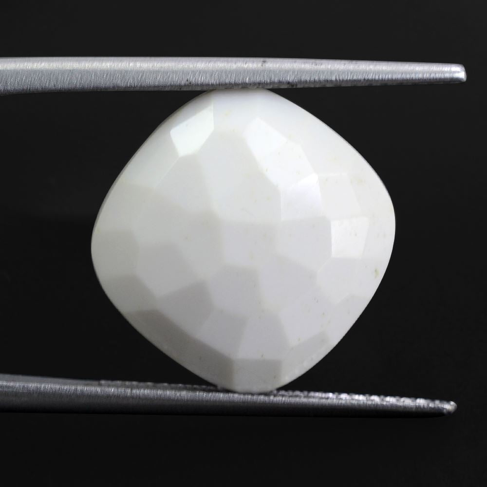 WHITE AGATE IRREGULAR FACETS CUSHION CAB (H/D) AT BOTTOM) 14MM   8.25 Cts.