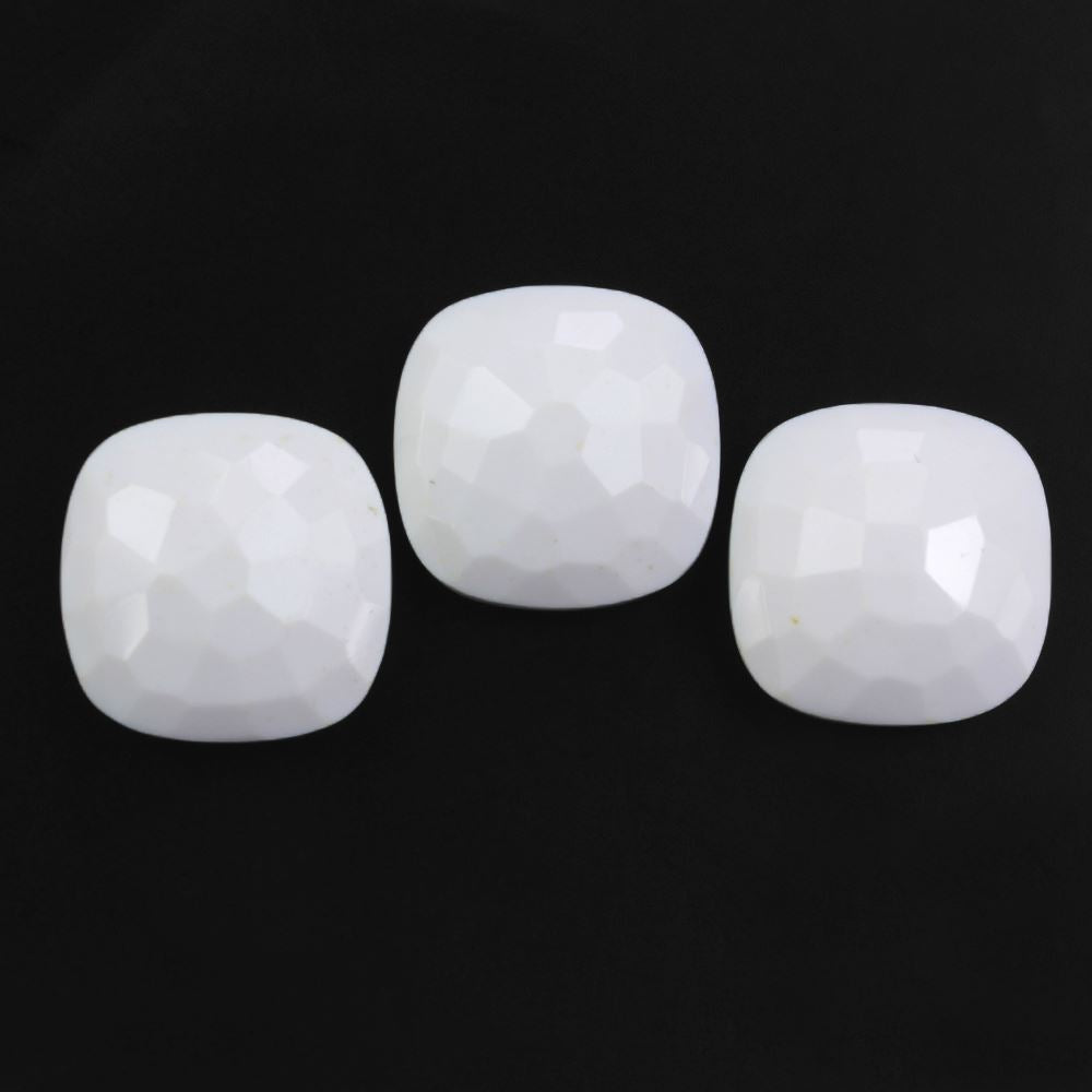 WHITE AGATE IRREGULAR FACETS CUSHION CAB (H/D) AT BOTTOM) 14MM   8.25 Cts.
