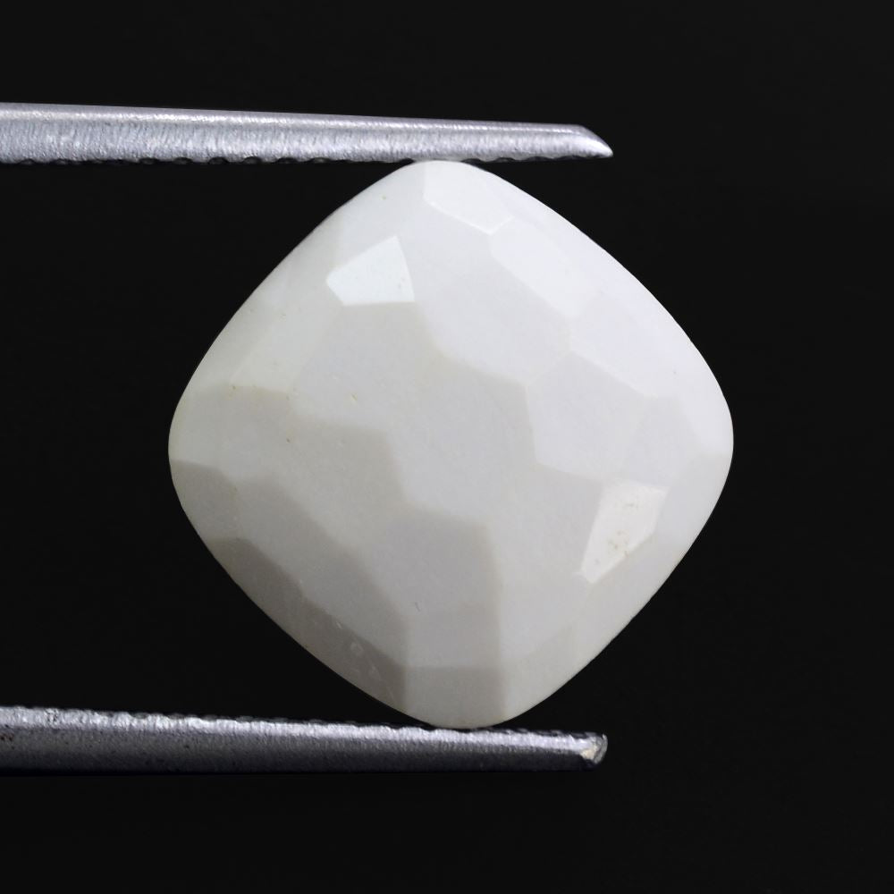 WHITE AGATE IRREGULAR FACETS CUSHION CAB (H/D AT BOTTOM)11MM  4.48 Cts.