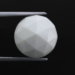 WHITE AGATE ROSE CUT ROUND CAB 14MM 9.17 Cts.