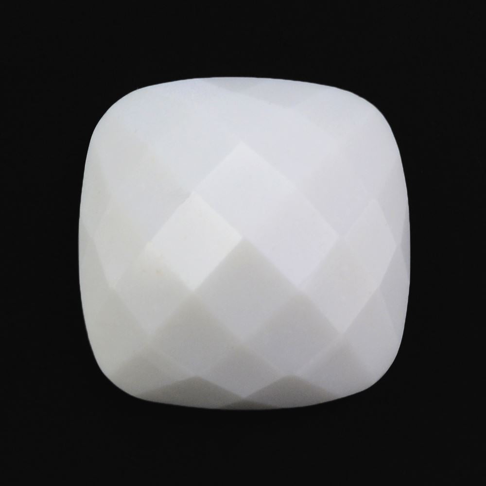 WHITE AGATE CHECKER CUSHION CAB 14MM 10.23 Cts.