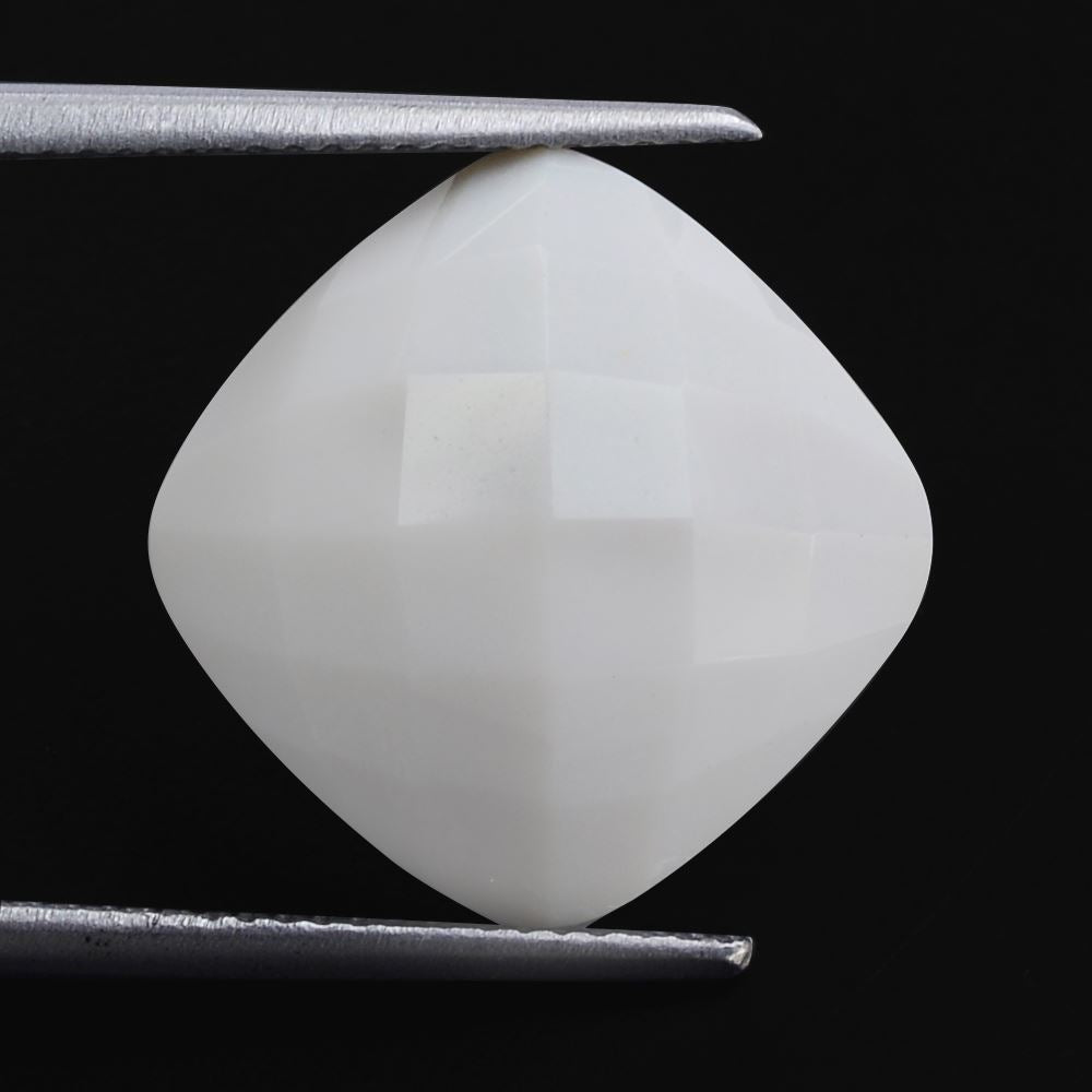 WHITE AGATE CHECKER CUSHION CAB 14MM 10.23 Cts.