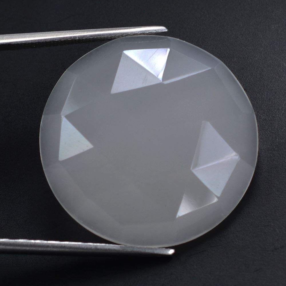 WHITE MILKY QUARTZ ROSE CUT ROUND CAB (FLAT) 25MM 22.69 Cts.