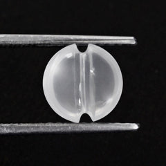 WHITE MILKY QUARTZ LENTIL ROUND WITH CARVED BELT (DES#25) 9MM 2.32 Cts.