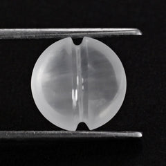 WHITE MILKY QUARTZ LENTIL ROUND WITH CARVED BELT (DES#25) 12MM 5.70 Cts.
