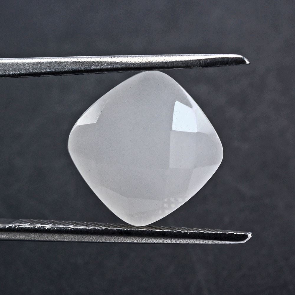 WHITE MILKY QUARTZ CHECKER CUT CUSHION 10MM 3.80 Cts.