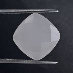 WHITE MILKY QUARTZ CHECKER CUT CUSHION 14MM 8.90 Cts.