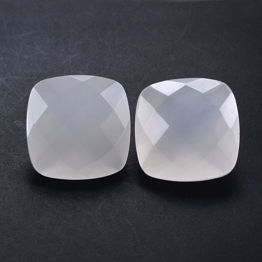 WHITE MILKY QUARTZ CHECKER CUT CUSHION 14MM 8.90 Cts.