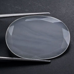 WHITE MILKY QUARTZ ROSE CUT FLAT OVAL CAB 32X22MM 20.50 Cts.