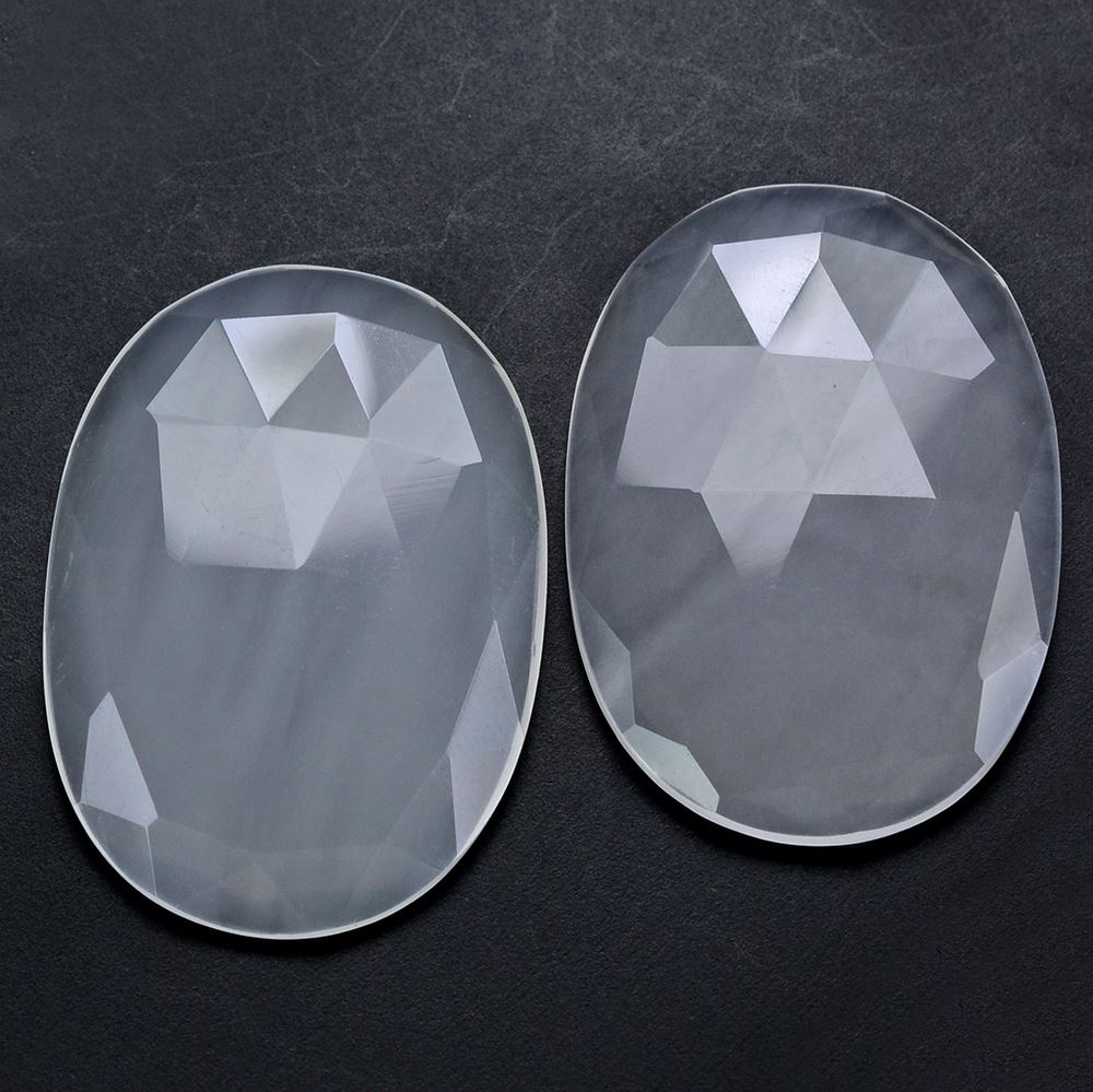 WHITE MILKY QUARTZ ROSE CUT FLAT OVAL CAB 32X22MM 20.50 Cts.