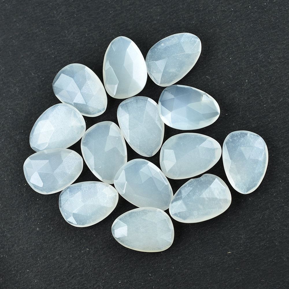 WHITE MOONSTONE ROSE CUT BRIOLETTE IRREGULAR PEARISH 14X10MM 3.24 Cts.