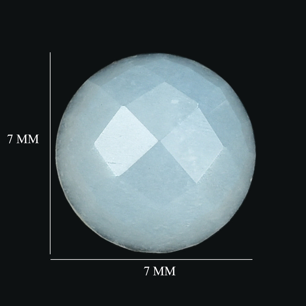 WHITE MOONSTONE CHECKER CUT ROUND CAB (MILKY) 7.00X7.00 MM 1.13 Cts.