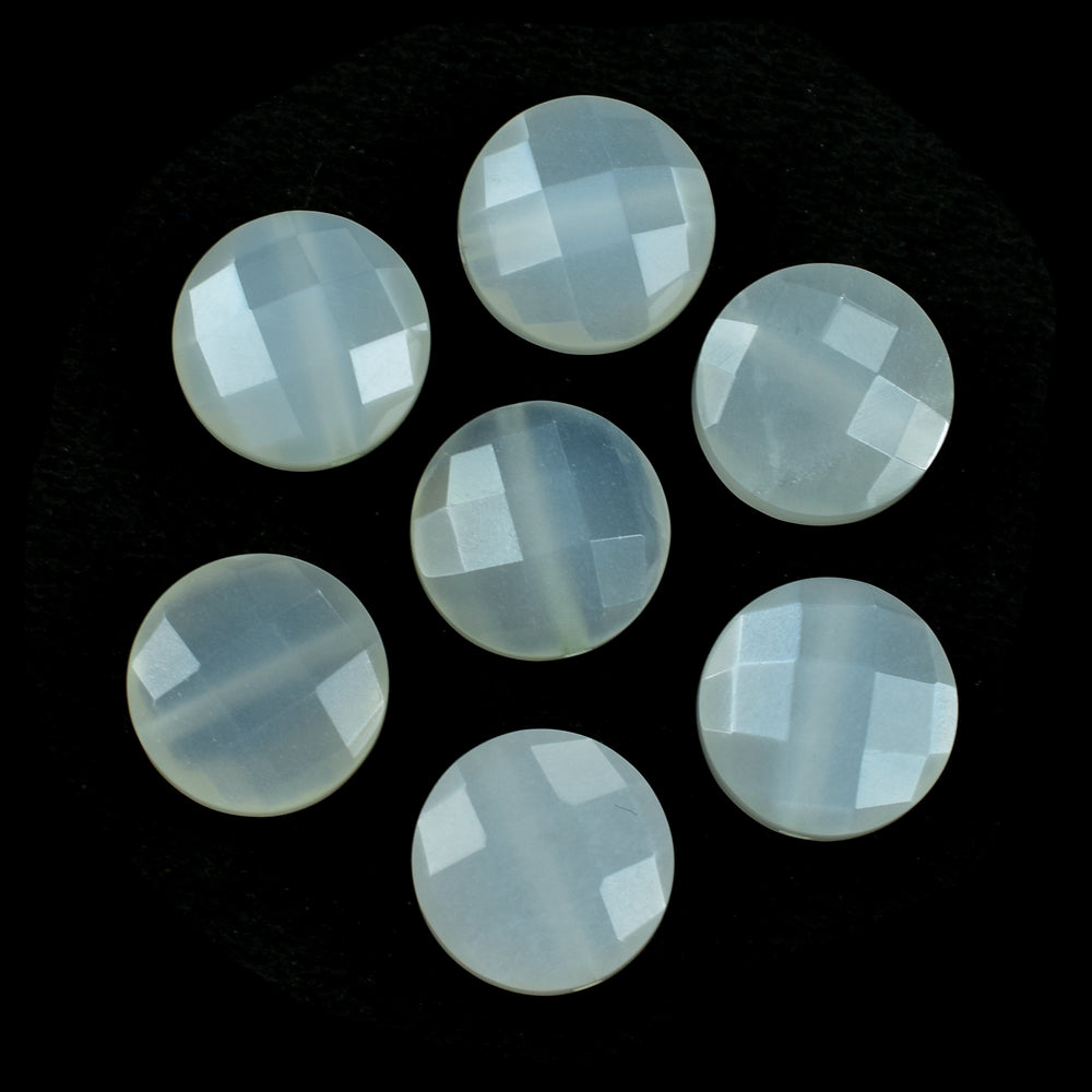 WHITE MOONSTONE CHECKER CUT BRIOLETTE ROUND (MILKY) (FULL DRILL-1.00MM 10.00X10.00 MM 3.63 Cts.