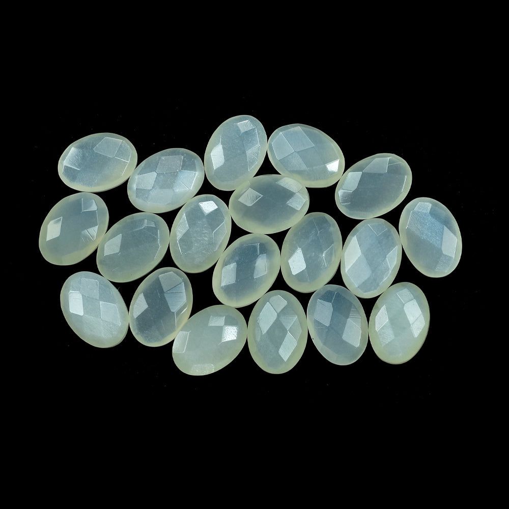 WHITE MOONSTONE (MILKY) CHECKER CUT BRIOLETTE OVAL 7.00X5.00 MM 0.79 Cts.
