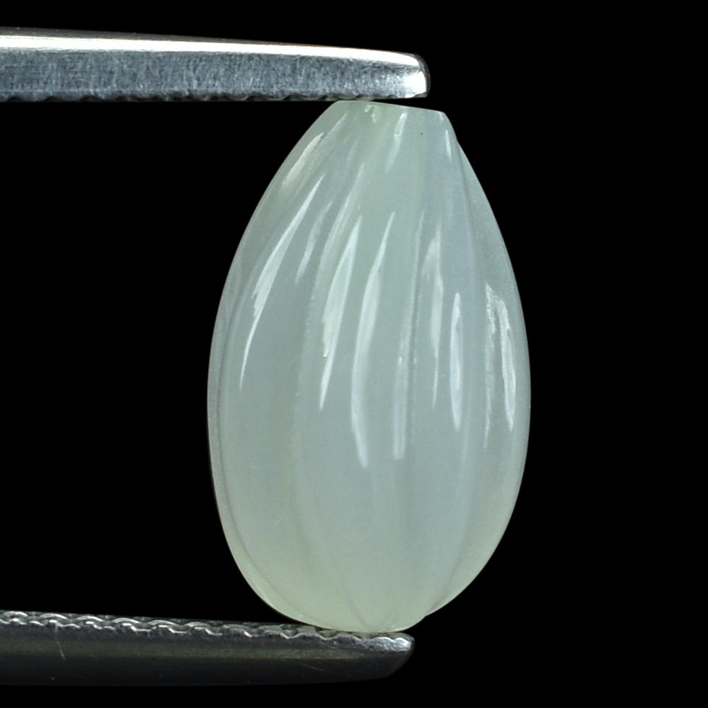 WHITE MOONSTONE (MILKY) CARVED MELON DROP (HALF DRILL 0.75MM) 12.00X8.00 MM 4.05 Cts.