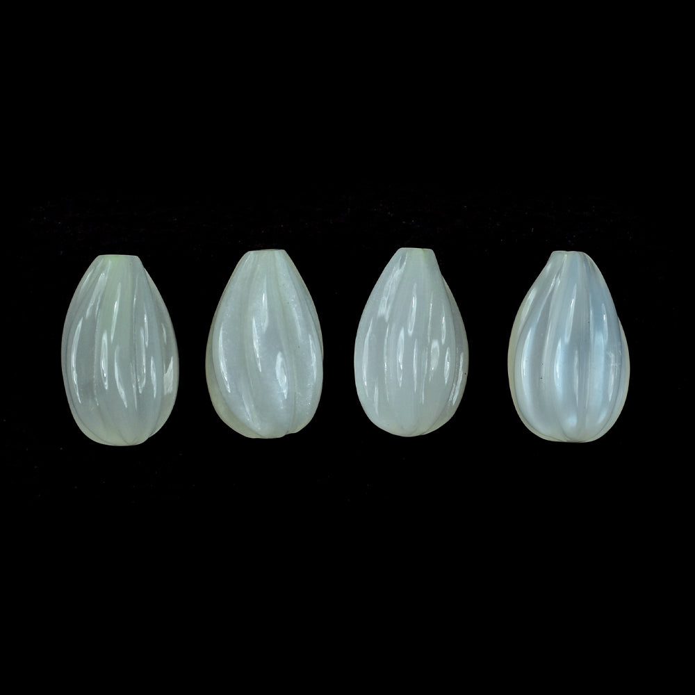 WHITE MOONSTONE (MILKY) CARVED MELON DROP (HALF DRILL 0.75MM) 12.00X8.00 MM 4.05 Cts.