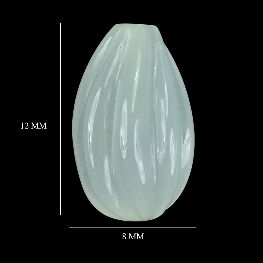WHITE MOONSTONE (MILKY) CARVED MELON DROP (HALF DRILL 0.75MM) 12.00X8.00 MM 4.05 Cts.