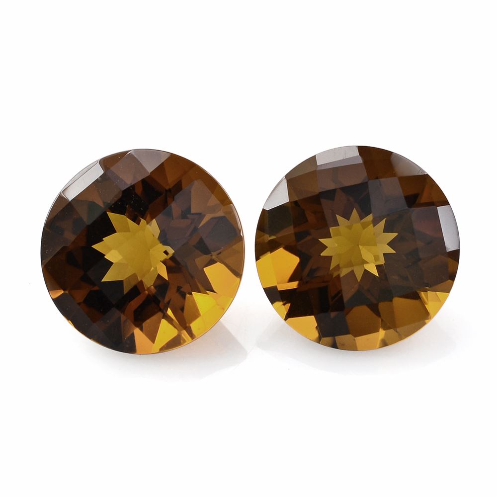 WHISKY QUARTZ CHECKER CUT ROUND 11MM 3.85 Cts.