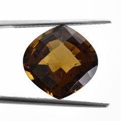WHISKY QUARTZ ONION CHECKER CUT CUSHION ON TOP STEP CUT BACK 14MM 8.10 Cts.