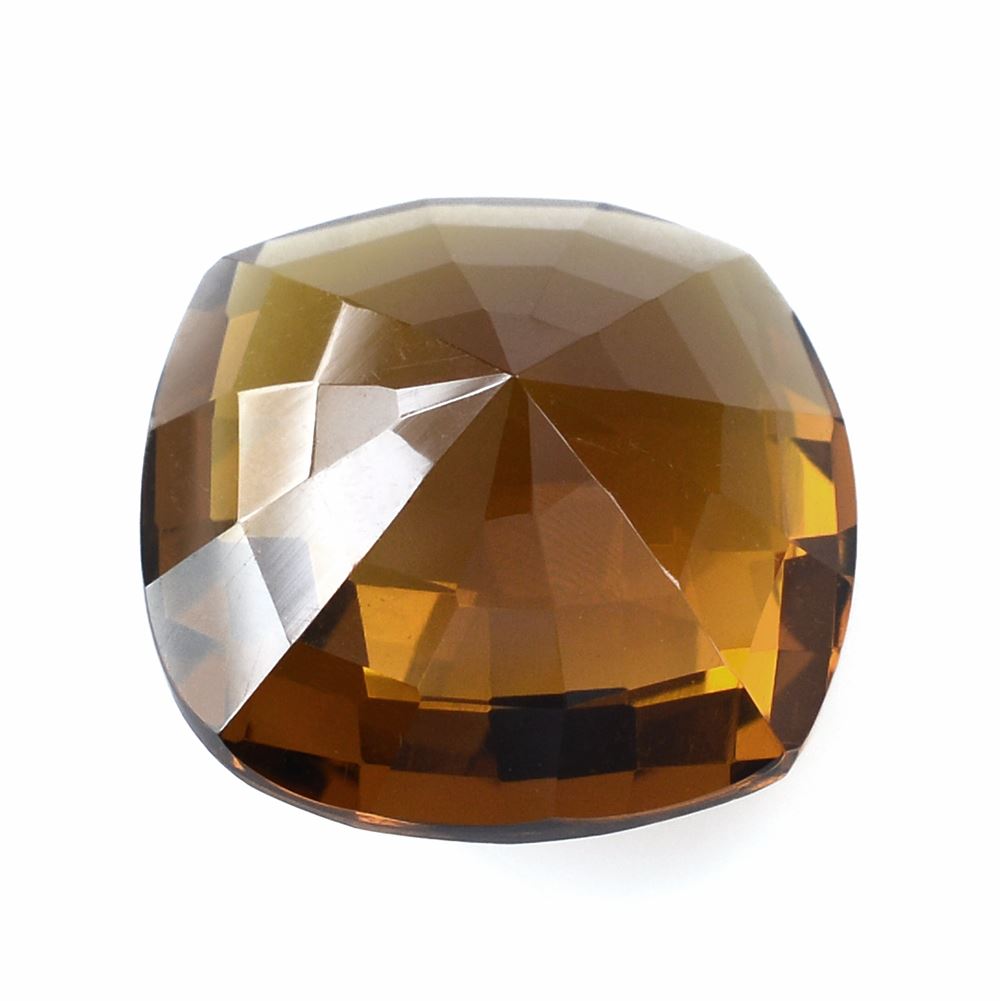 WHISKY QUARTZ ONION CHECKER CUT CUSHION ON TOP STEP CUT BACK 18MM 14.57 Cts.