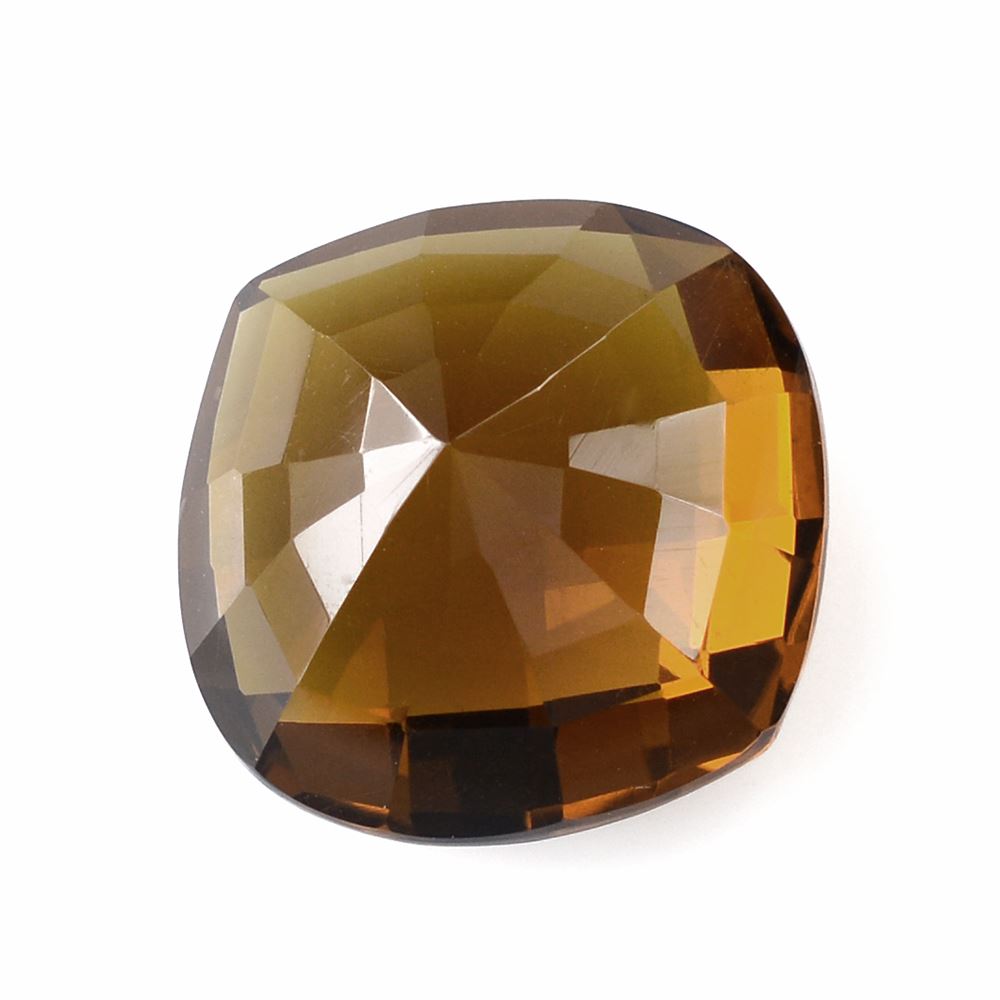 WHISKY QUARTZ ONION CHECKER CUT CUSHION ON TOP STEP CUT BACK 16MM 11.22 Cts.