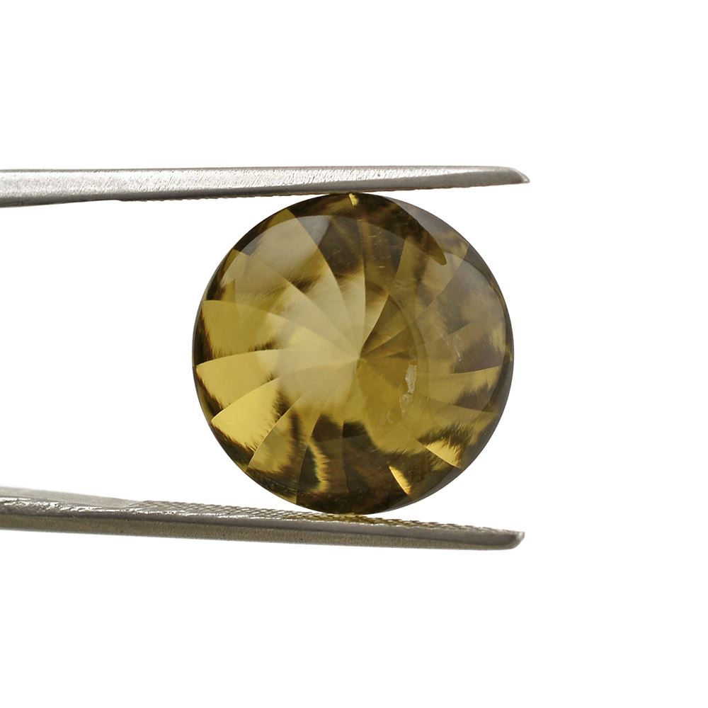 WHISKY QUARTZ BUFFTOP ROUND WITH TWISTED CONCAVE 14MM 8.3Cts.