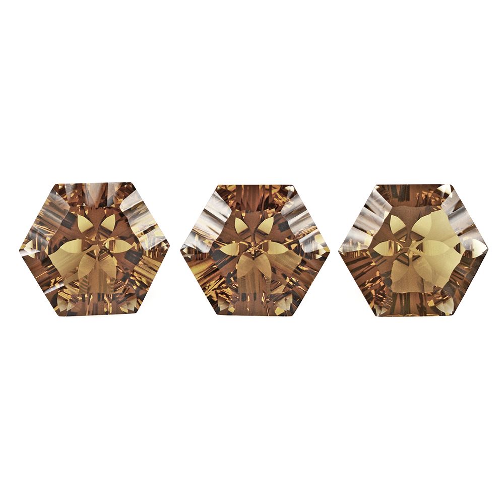 WHISKY QUARTZ CONCAVE SPLENDOR CUT HEXAGON 16MM 12.75 Cts.