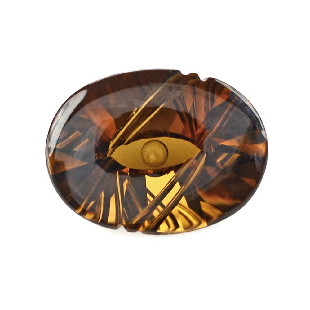 WHISKY QUARTZ FLAT BUFFTOP EVIL EYE OVAL 16X12MM 15.36 Cts.