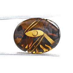 WHISKY QUARTZ FLAT BUFFTOP EVIL EYE OVAL 16X12MM 15.36 Cts.