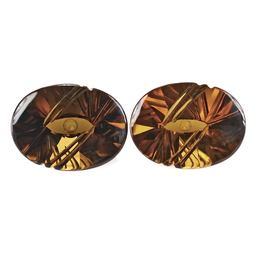 WHISKY QUARTZ FLAT BUFFTOP EVIL EYE OVAL 16X12MM 15.36 Cts.