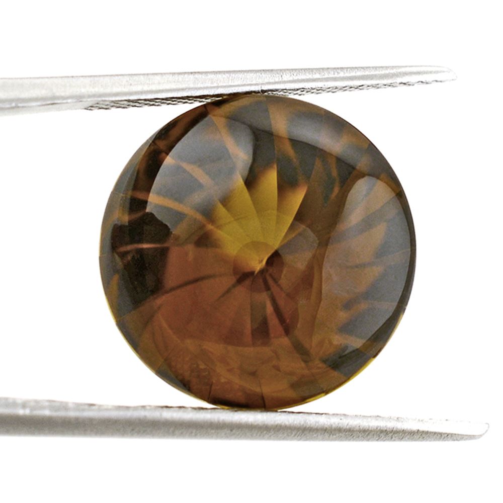 WHISKY QUARTZ BUFFTOP ROUND WITH TWISTED CONCAVE 15MM 11.72 Cts.