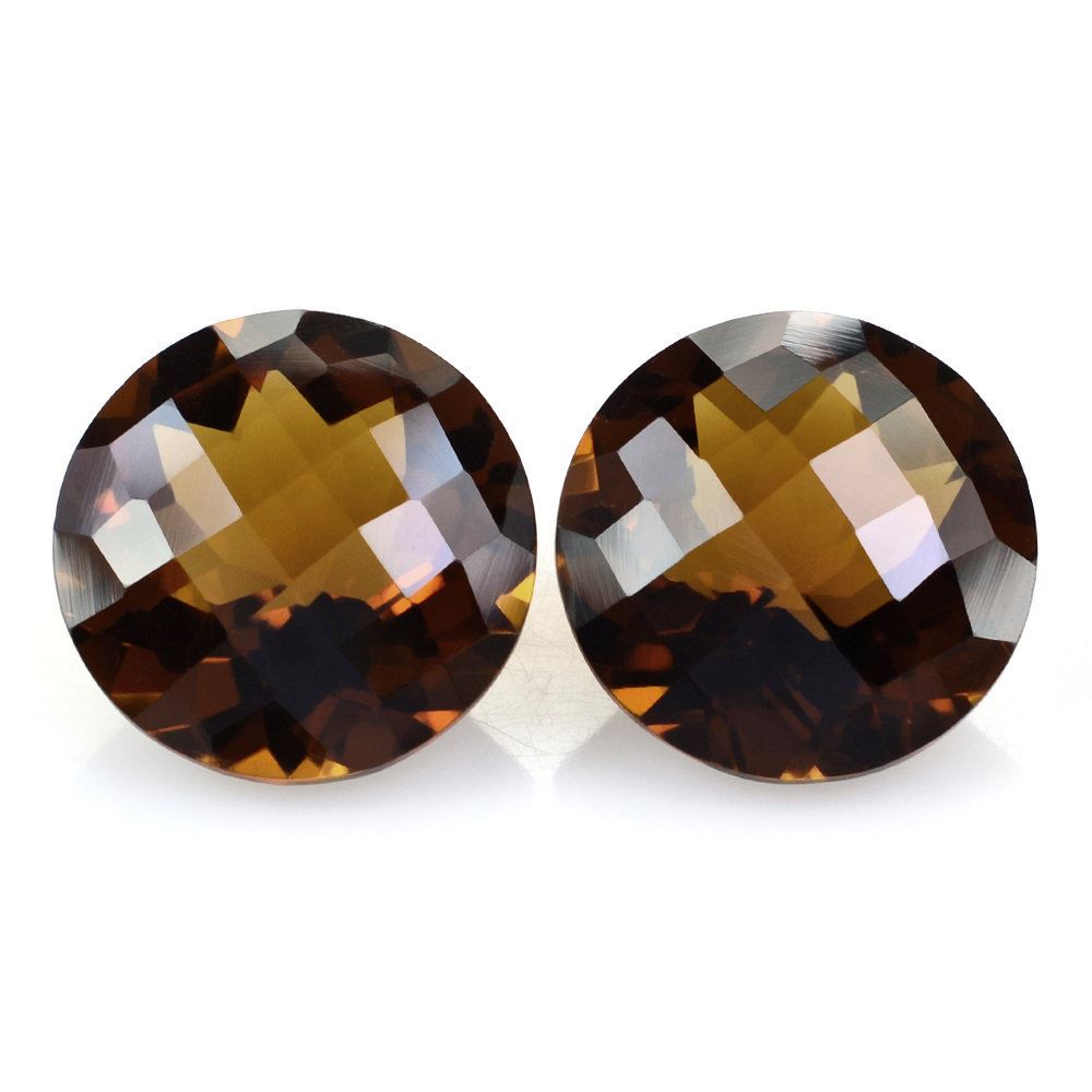 WHISKY QUARTZ CHECKER CUT ROUND 14MM 8.43 Cts.