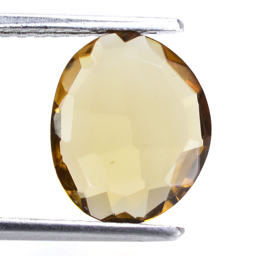 WHISKY QUARTZ STEP CUT BACK IRREGULAR OVAL 12X10MM 2.75 Cts.