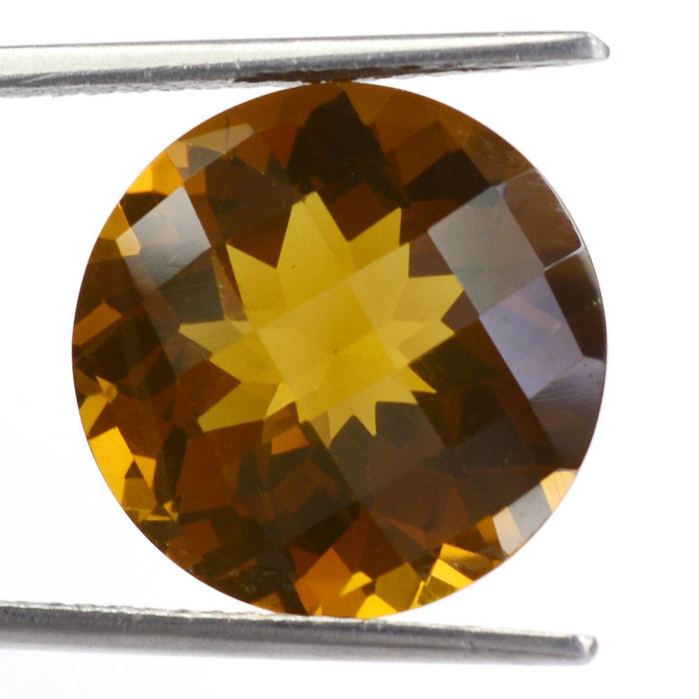 WHISKY QUARTZ CHECKER CUT ROUND 16MM 12.25 Cts.