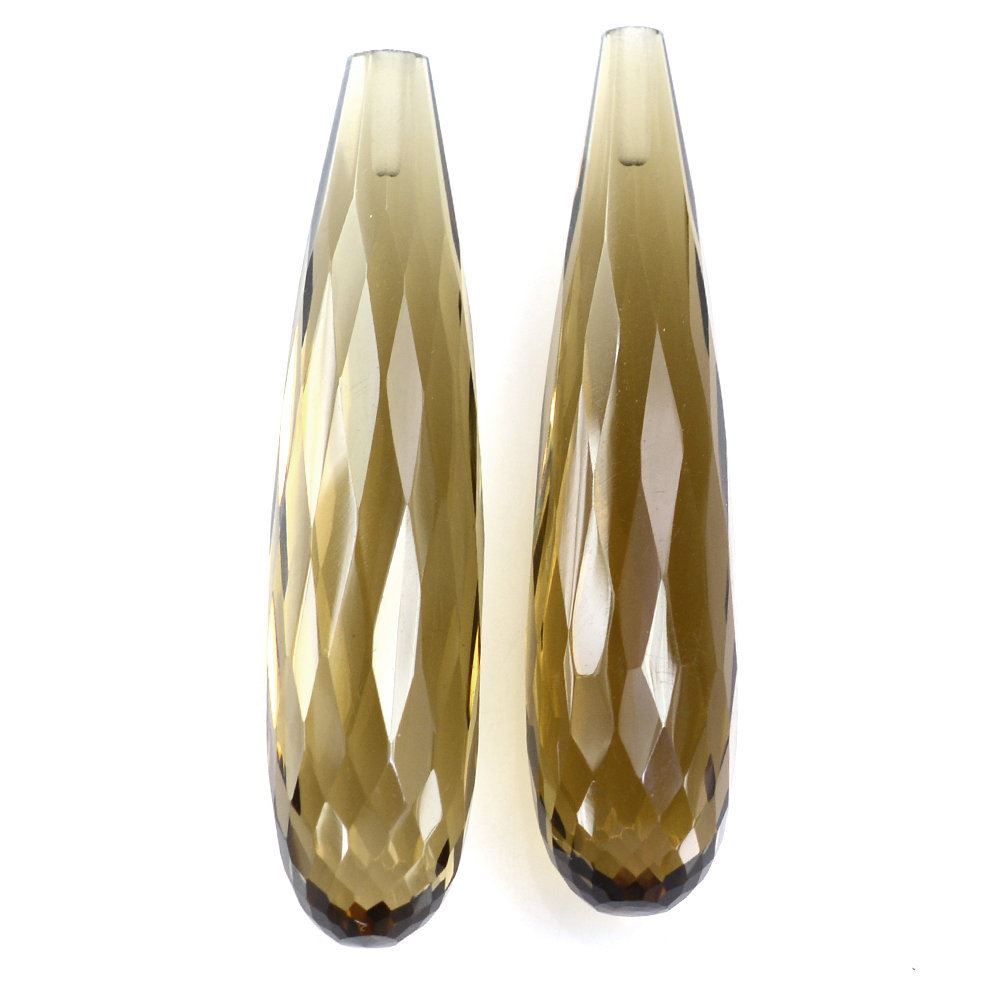 WHISKY QUARTZ FACET DROPS (HALF DRILL 1MM) 35X8MM 16.71 Cts.