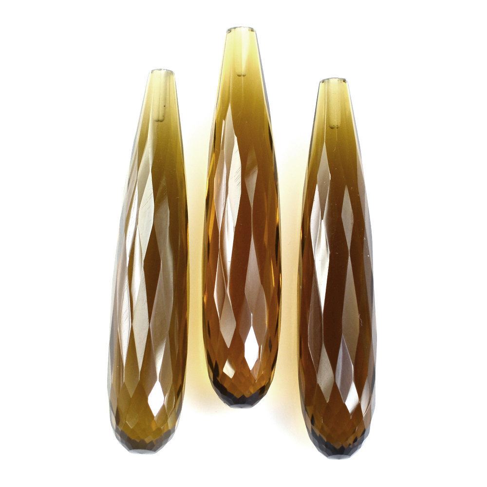 WHISKY QUARTZ FACET DROPS (HALF DRILL 1.00MM) (NICE) 40X8MM 18.97 Cts.