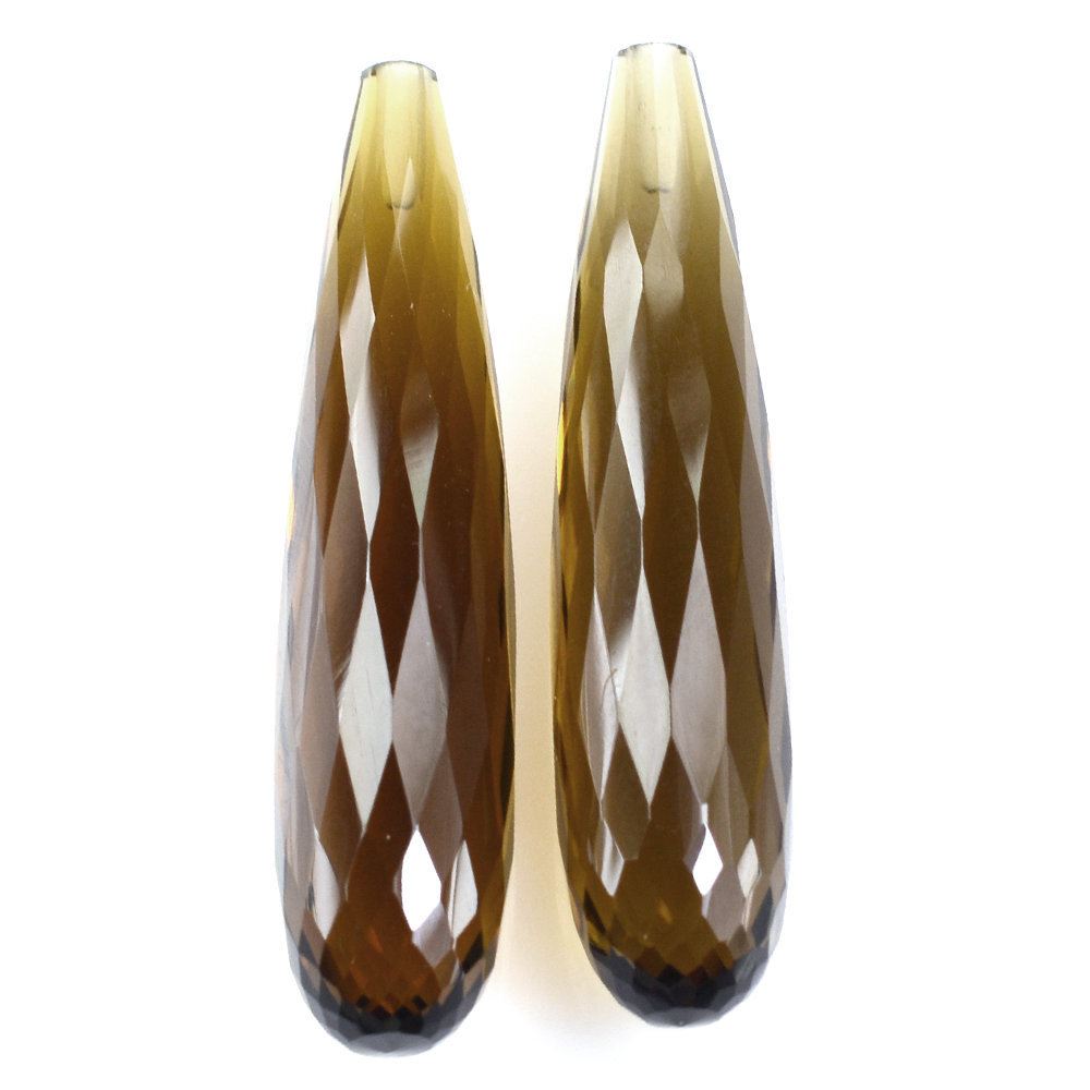 WHISKY QUARTZ FACETED DROPS (HALF DRILL 1.00MM) (NICE) 35X8MM 16.63 Cts.